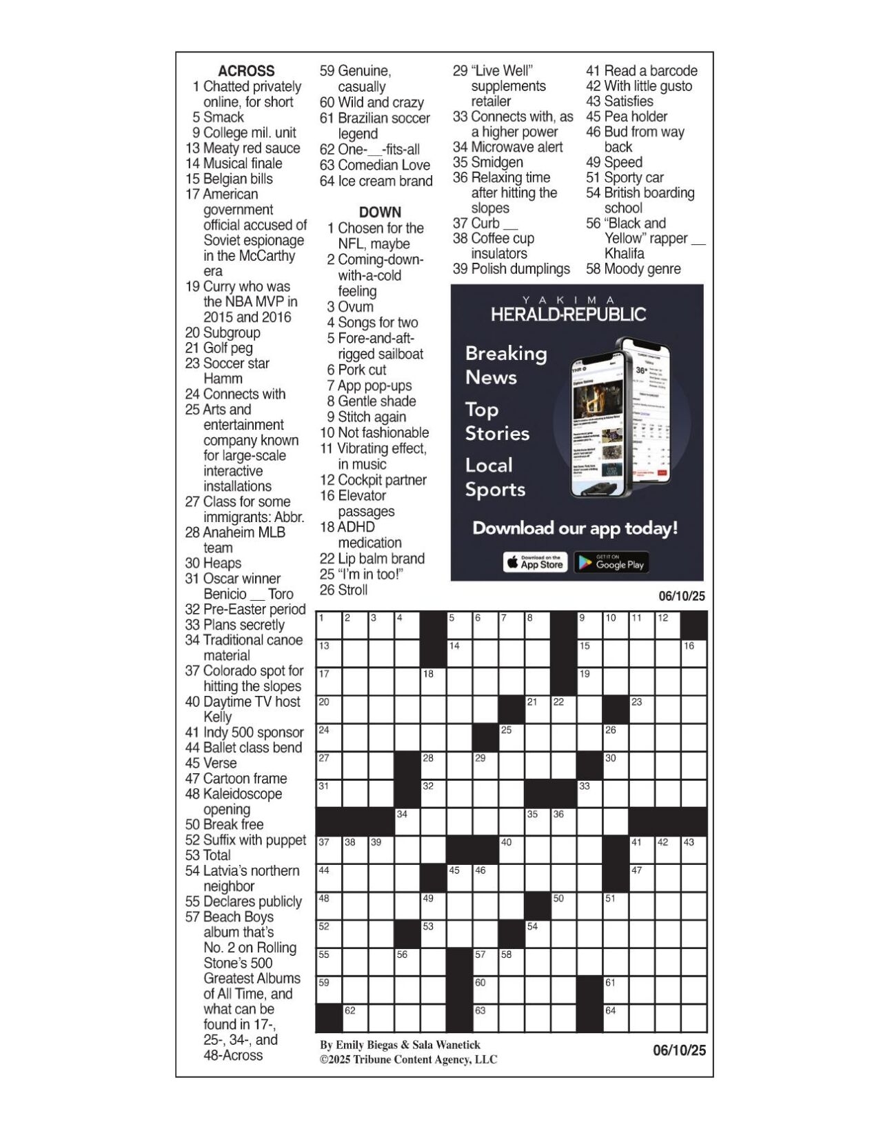 LA Times Crossword June 10 2025 Crosswords Yakimaherald