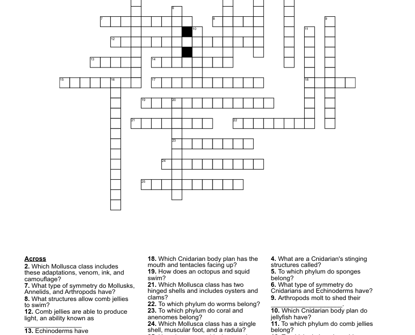 Marine Invertebrates Review Crossword WordMint