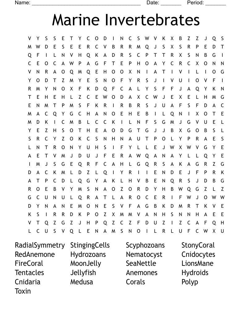 Marine Invertebrates Word Search WordMint