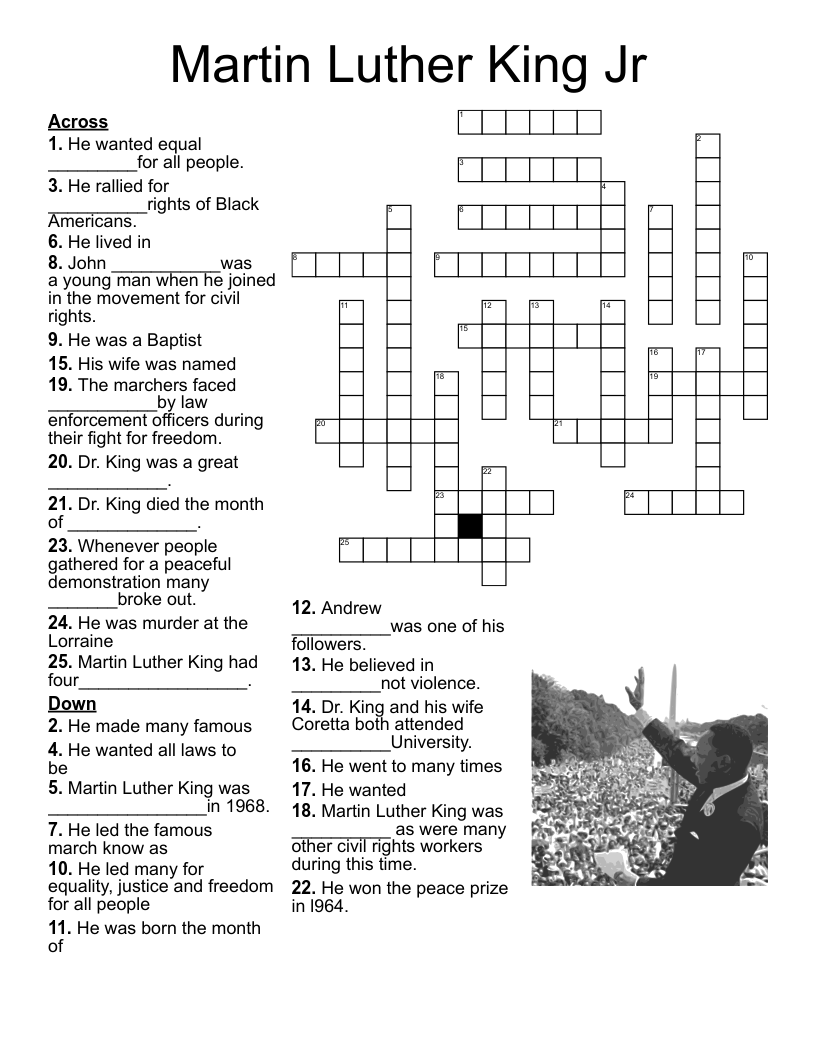 Martin Luther King Jr Crossword WordMint Martin Luther King Jr Crossword WordMint