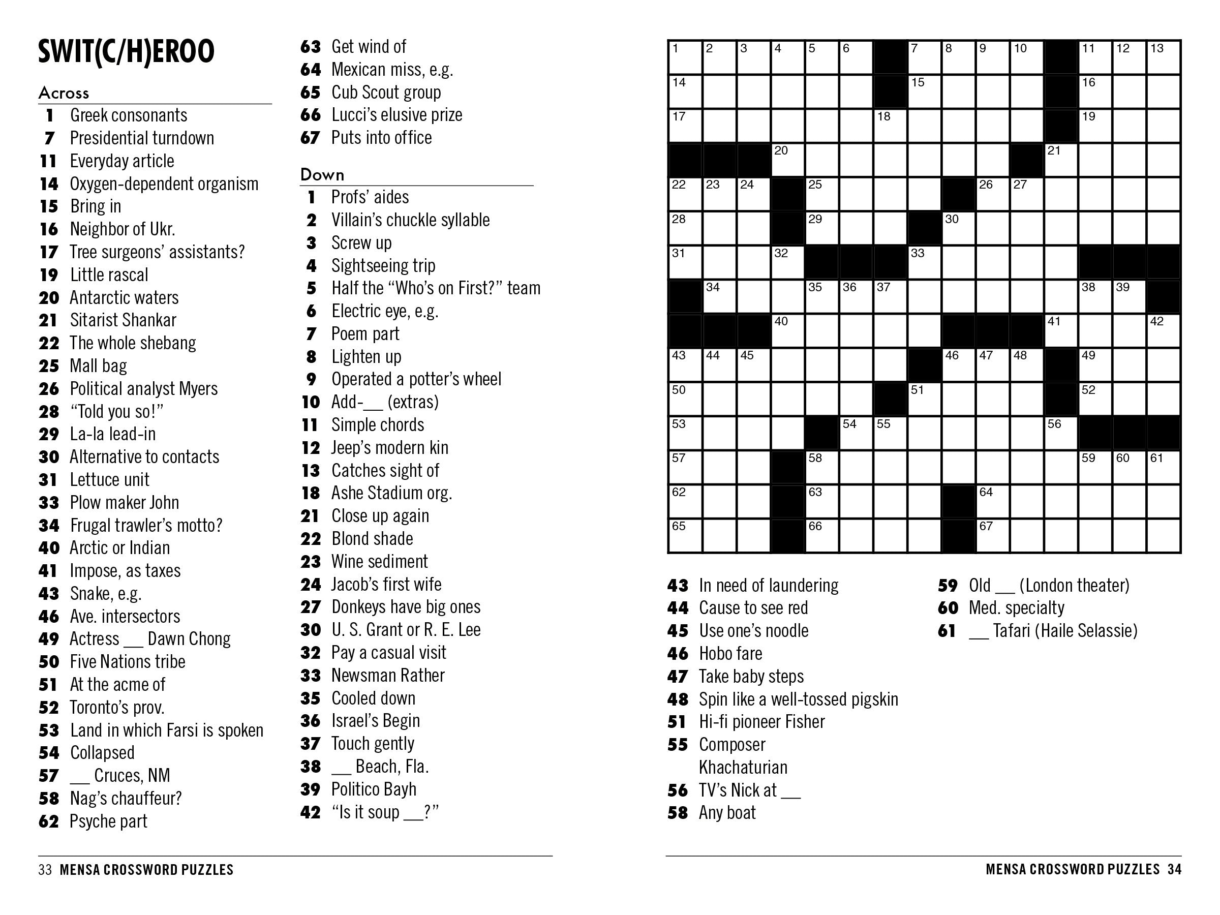 One Sheet Crossword Puzzles Printable