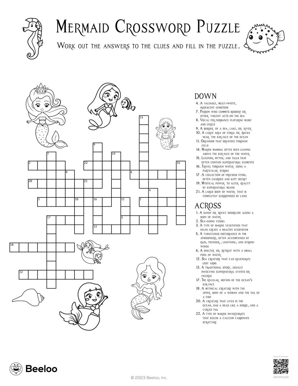 Mermaid Crossword Puzzle Beeloo Printable Crafts And Activities For Kids
