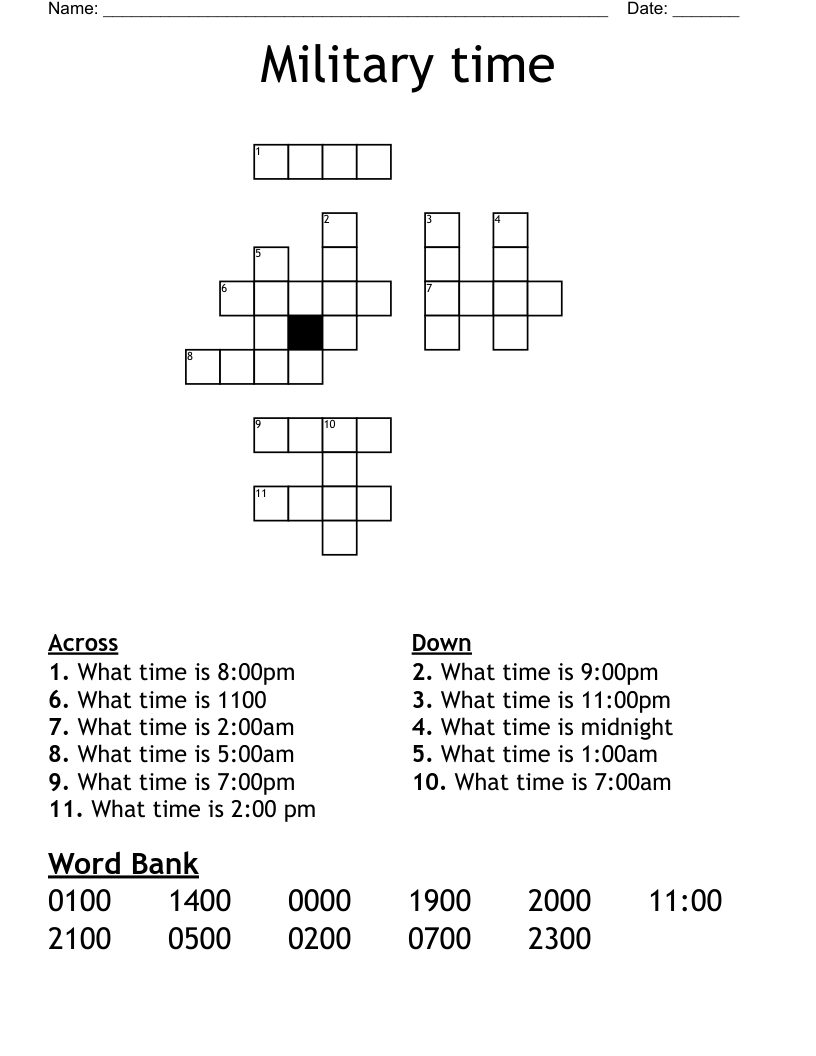 Military Time Crossword WordMint