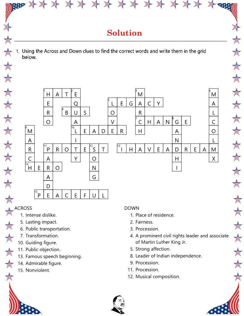 MLK Day Crossword Puzzle Vocabulary Activity printable Worksheet Etsy MLK Day Crossword Puzzle Vocabulary Activity printable Worksheet Etsy