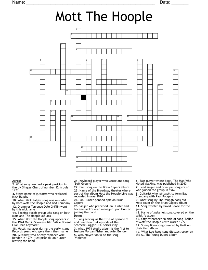 Mott The Hoople Crossword WordMint
