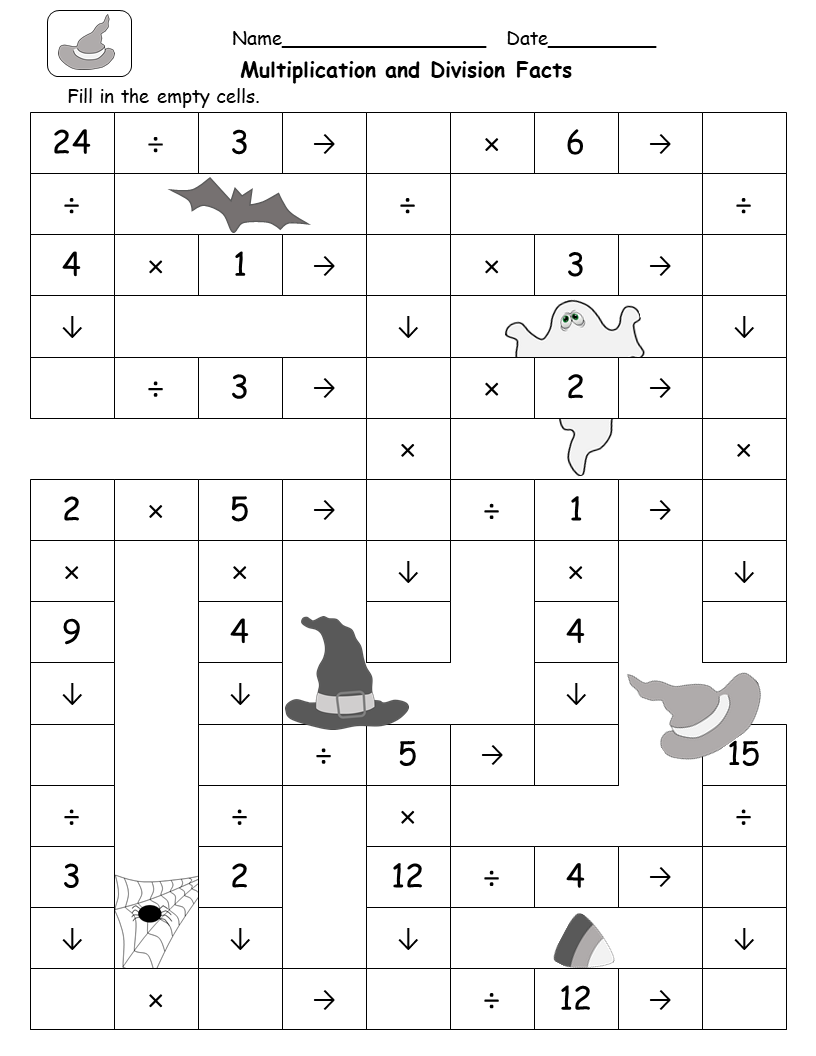 Multiplication And Division Facts Cross Number Puzzles Halloween Teaching Resources