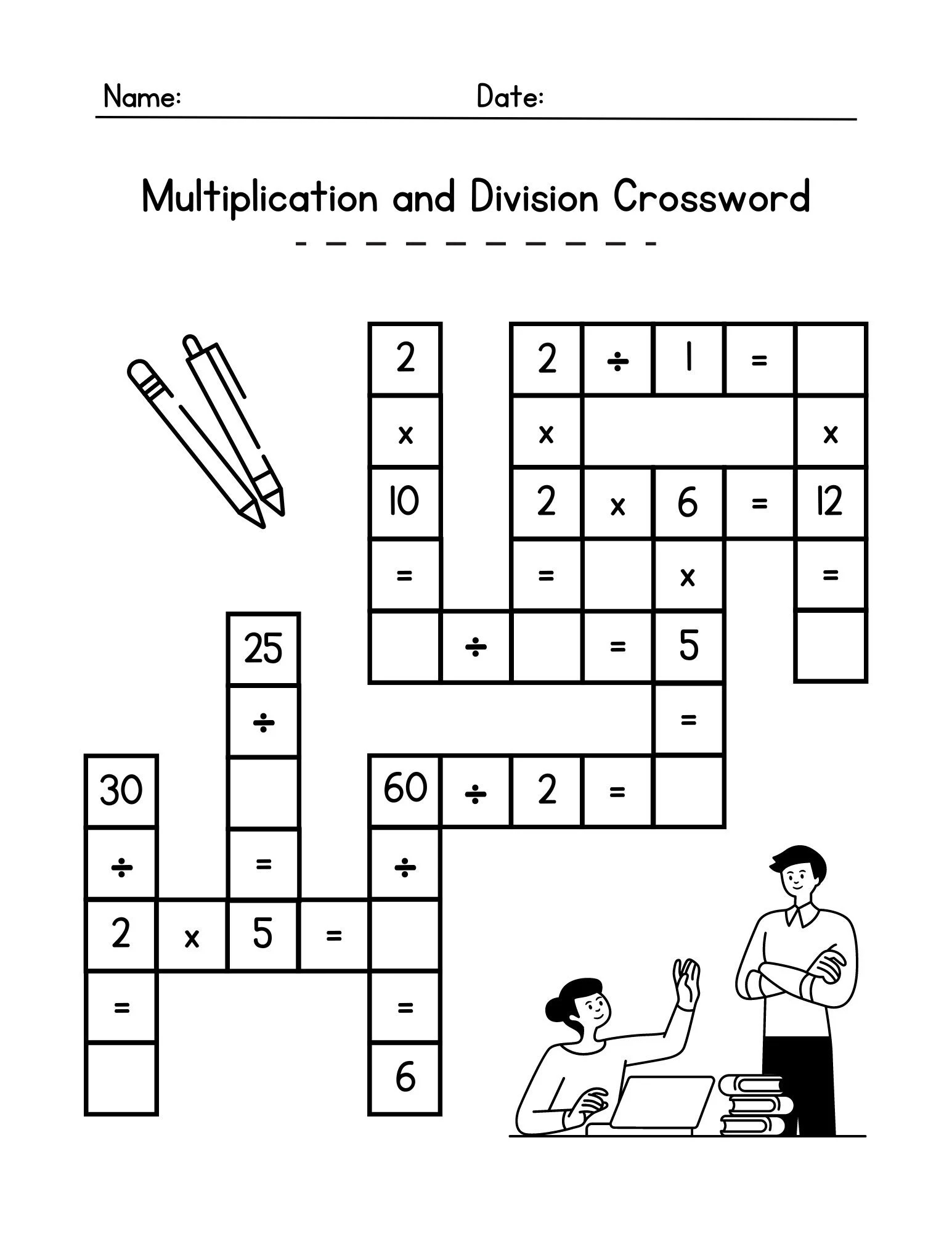 Multiplication AND Division Math Crossword Activity Combo Multiplication AND Division Math Worksheet Math Busy Binder Printable Kids DIGITAL Etsy