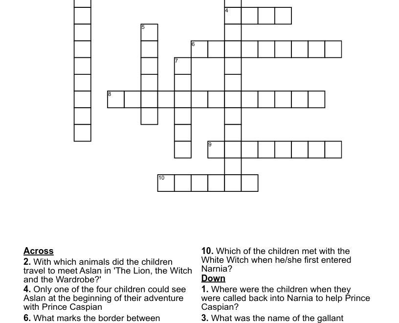 Narnia Crossword WordMint