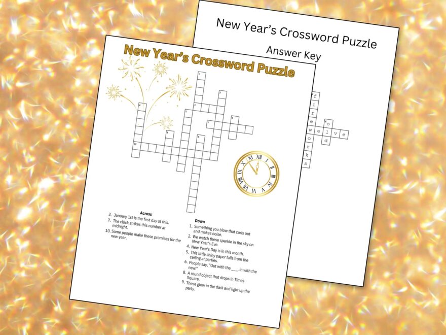 New Year s Crossword Puzzle Printable Worksheet For Kids Adults And Seniors Etsy
