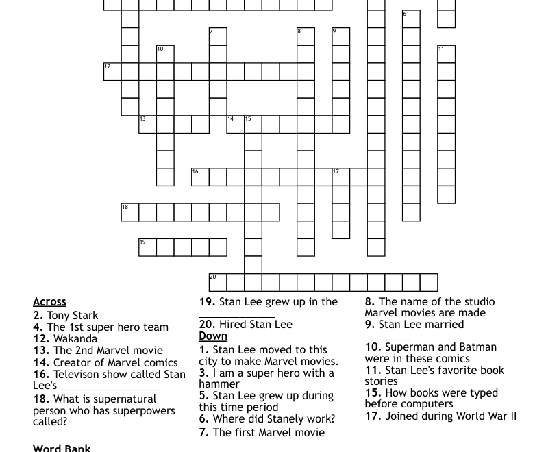 Nimako Gyesie Who Was Stan Lee Crossword WordMint