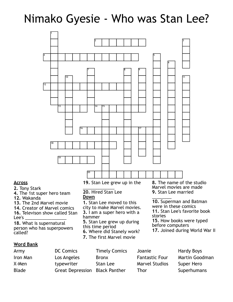 Nimako Gyesie Who Was Stan Lee Crossword WordMint Nimako Gyesie Who Was Stan Lee Crossword WordMint