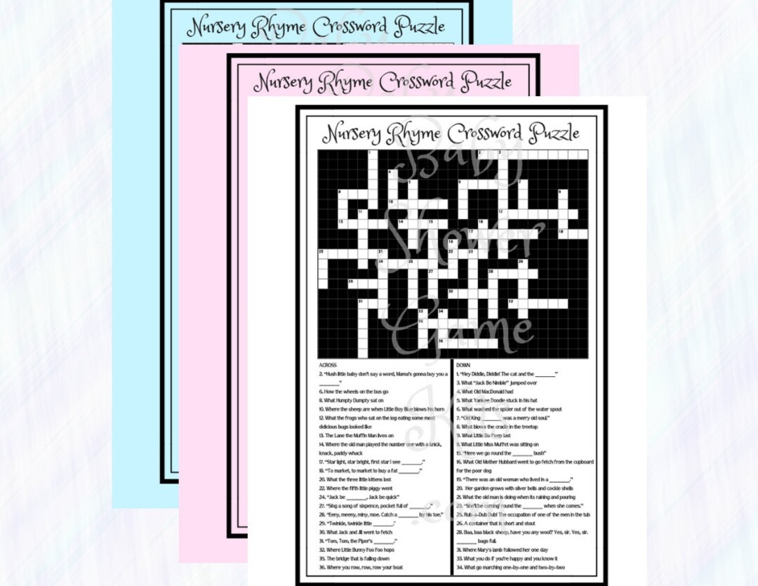 Nursery Rhyme Crossword Puzzle Game Kit With Sweet Rhymes Instant Download Etsy