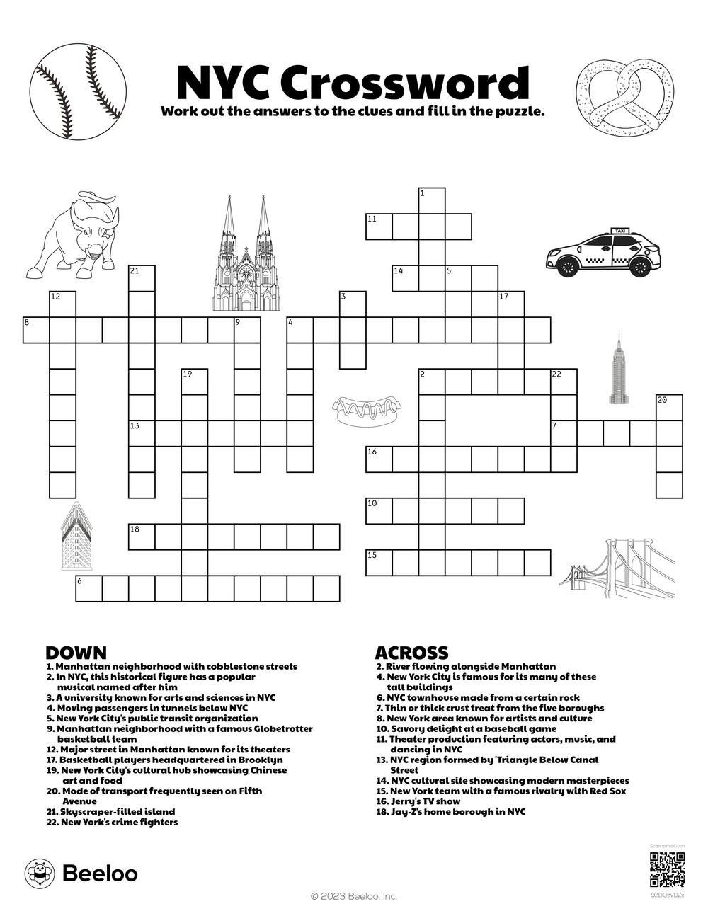 NYC Crossword Beeloo Printable Crafts And Activities For Kids