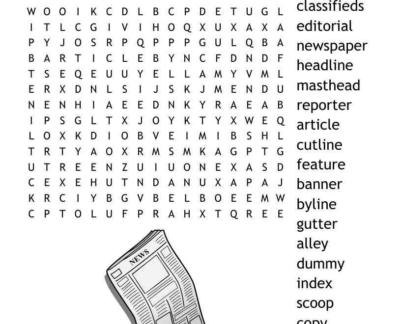 Parts Of A Newspaper Word Search WordMint