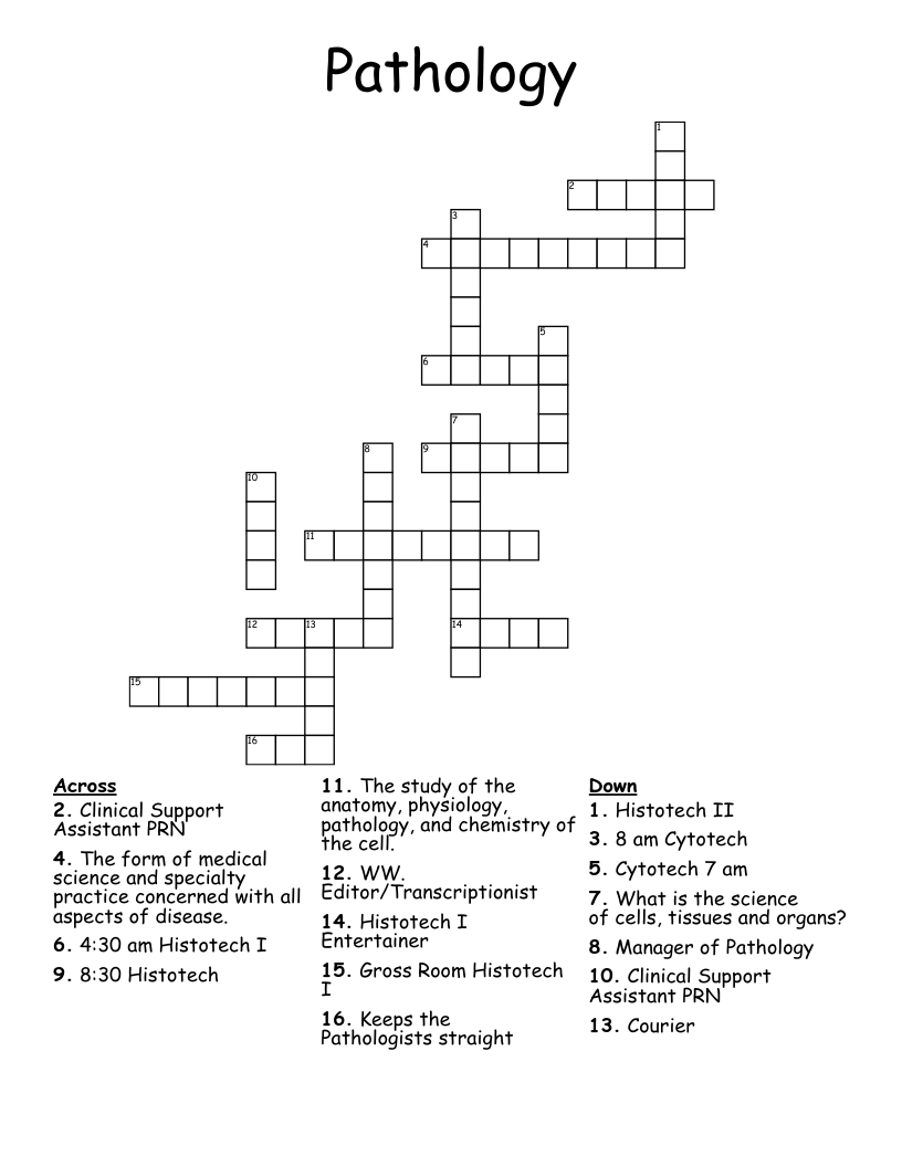 Pathology Crossword WordMint