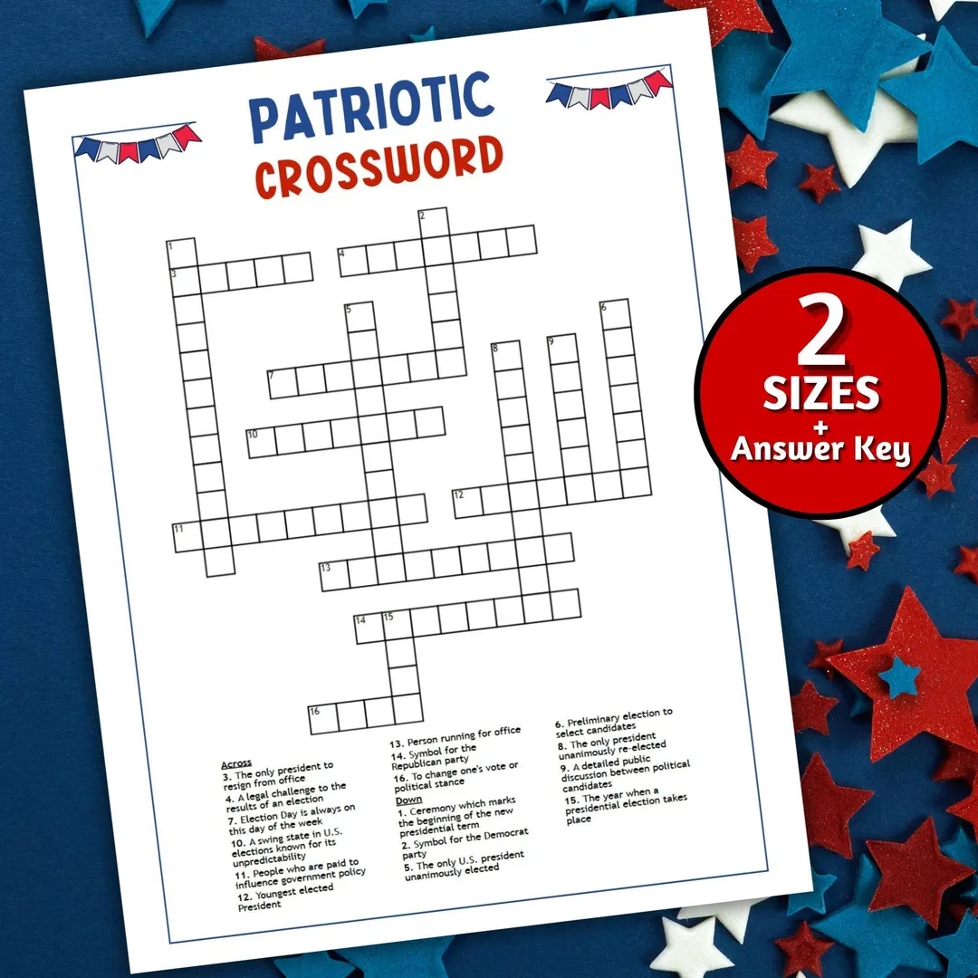 Patriotic Crossword Puzzle Printable 4th Of July Activity BBQ Games 4th Of July Games Memorial Day Games Patriotic Printables Etsy