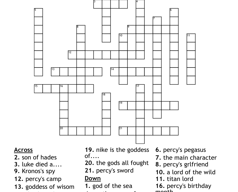 Percy Jackson Crossword WordMint