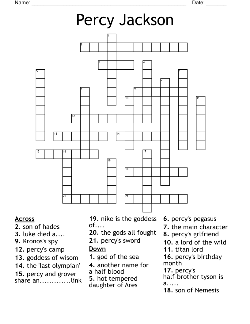Percy Jackson Crossword WordMint