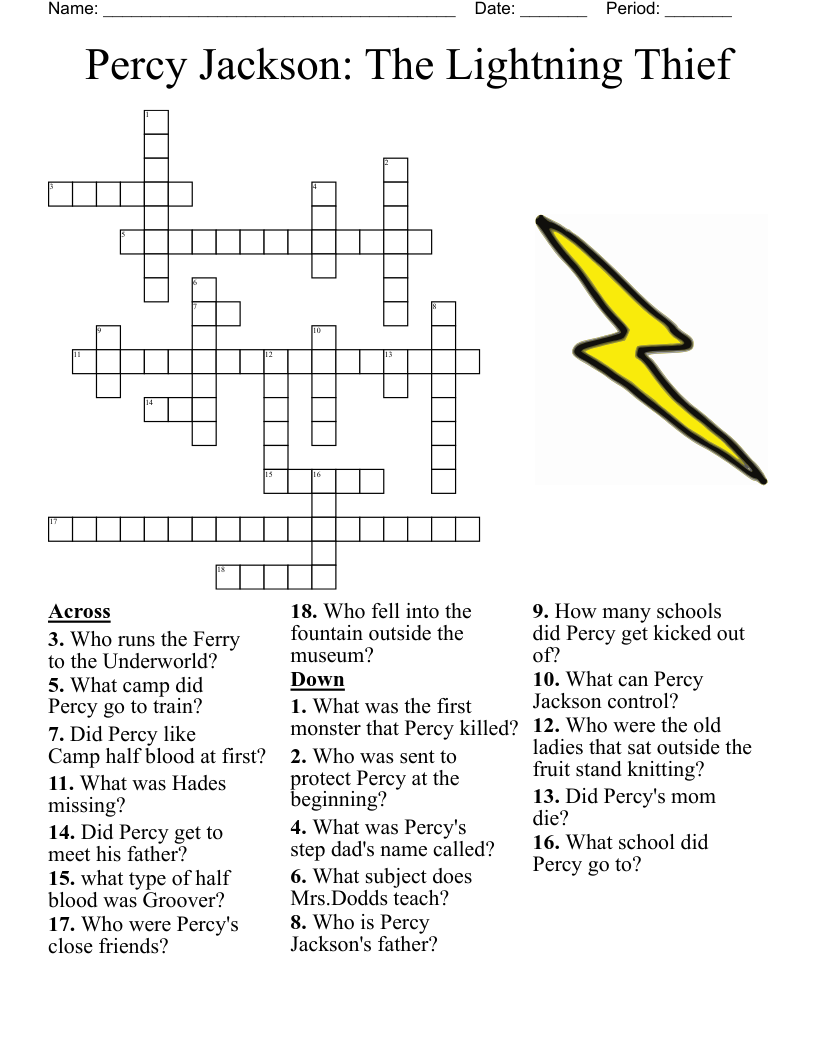 Percy Jackson The Lightning Thief Crossword WordMint