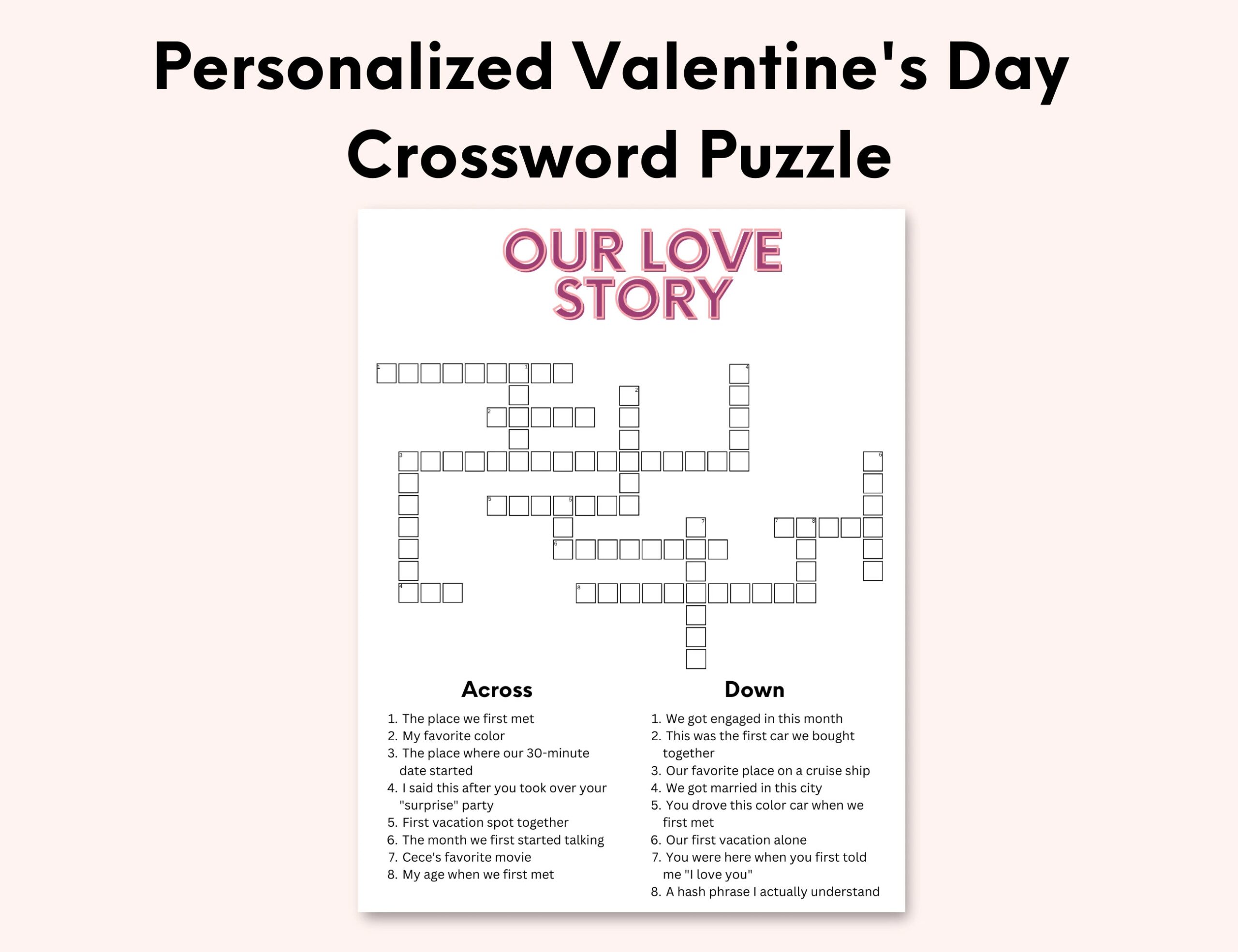 Personalized Valentine s Day Crossword Puzzle Custom Valentine s Day Puzzle Anniversary Gift Wedding Crossword Engagement Crossword Etsy
