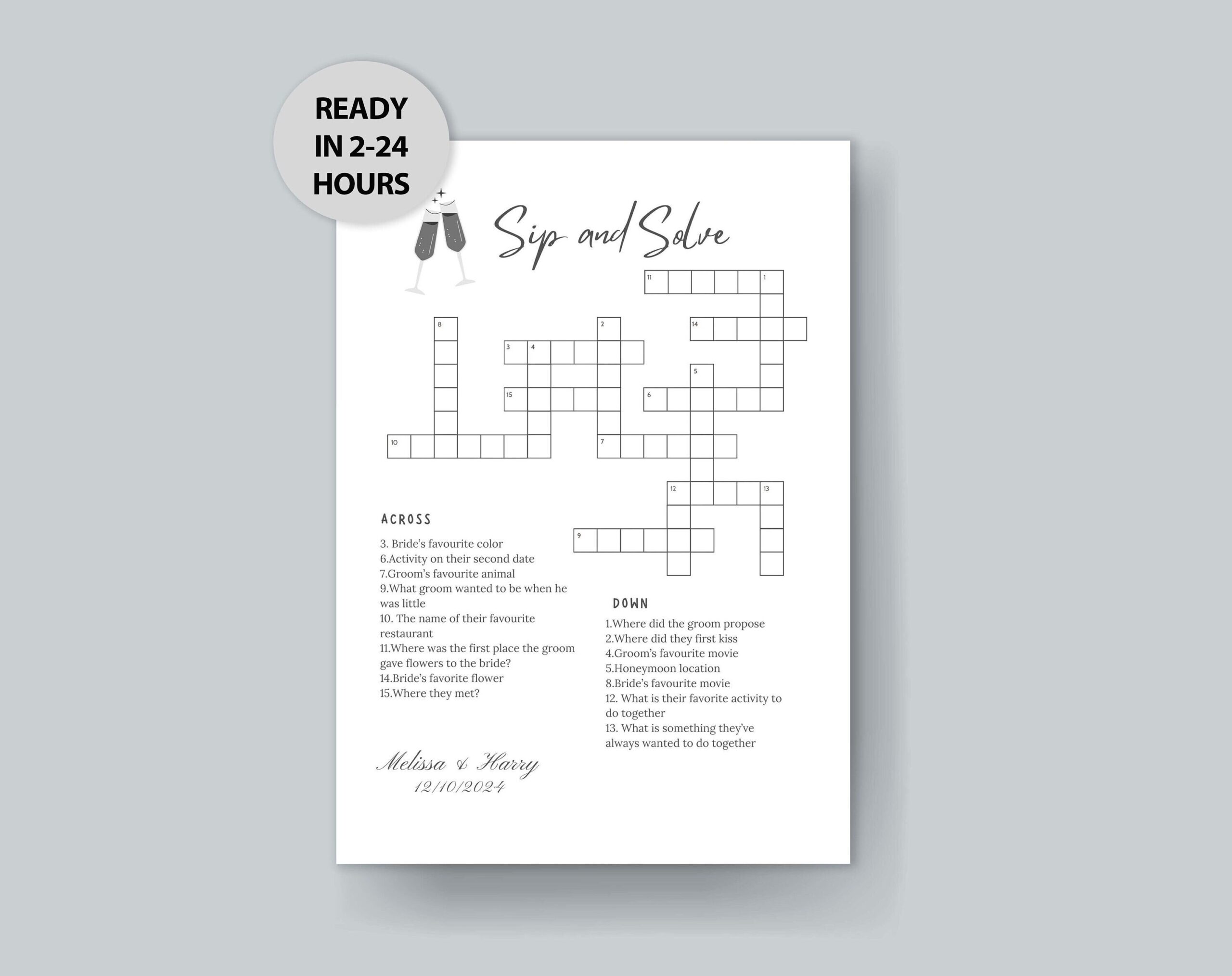 Personalized Wedding Crossword Puzzle Custom Wedding Activity Lawn Games Sip And Solve Puzzle Bridal Shower Games Wedding Shower Etsy