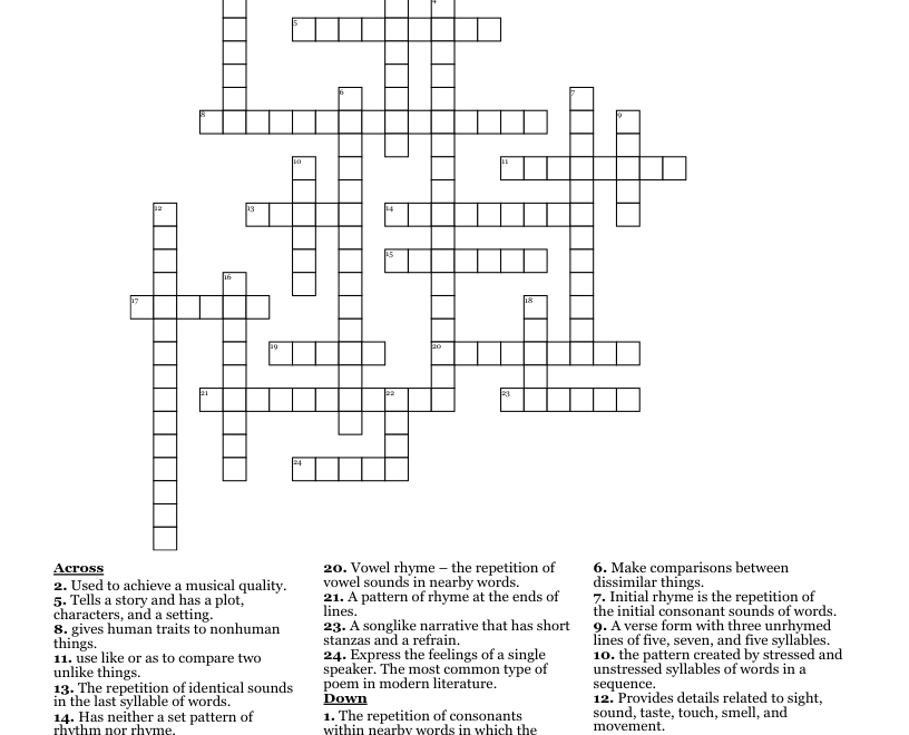 Poetry Terms Crossword WordMint