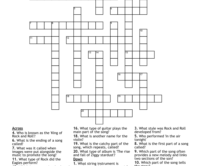 Popular Music Crossword WordMint