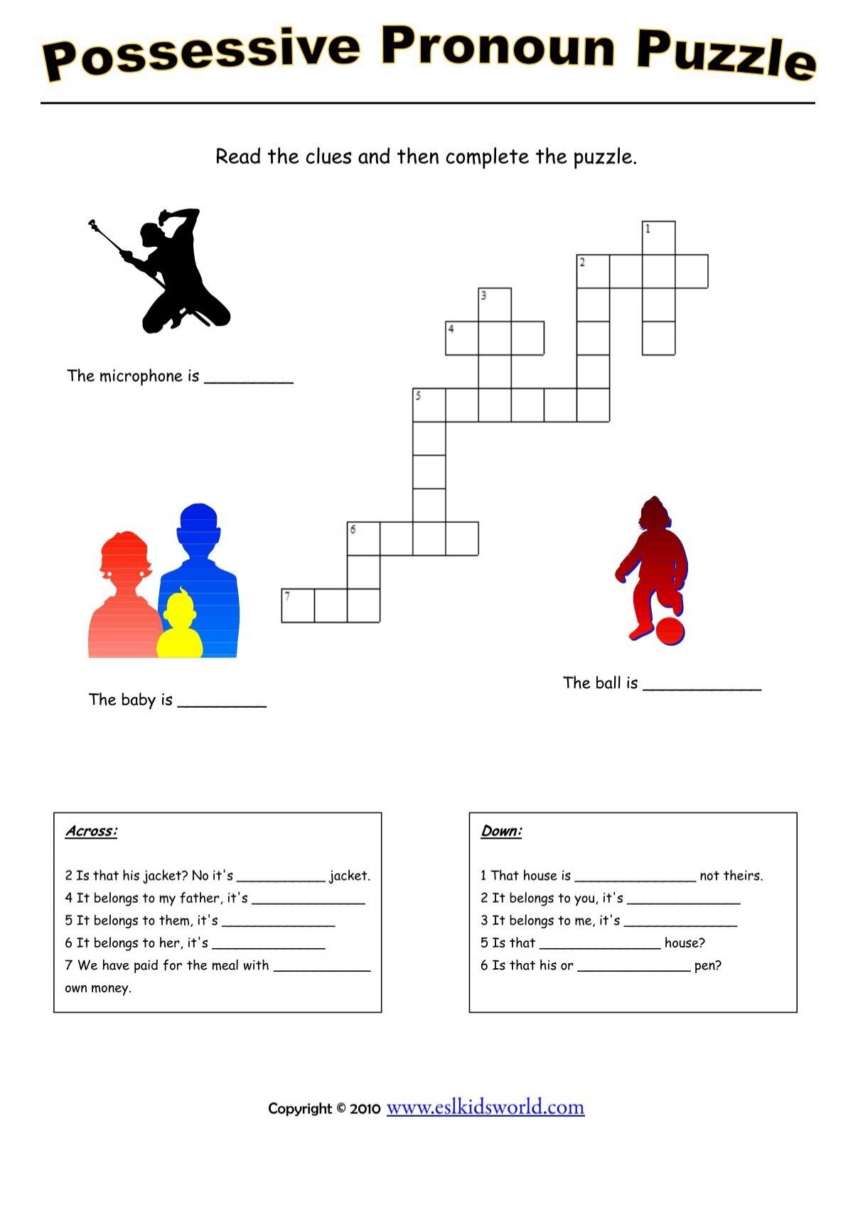 Pronoun Crossword Puzzle Printable