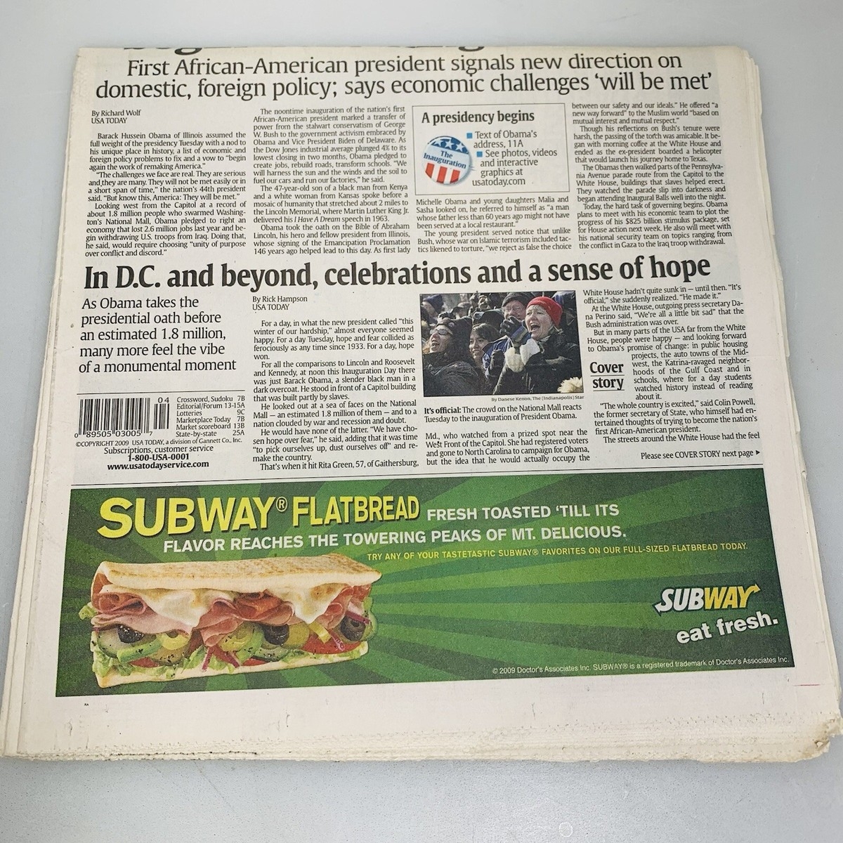 President Obama Takes Office Newspaper Inaugural Special USA Today January 2009 EBay