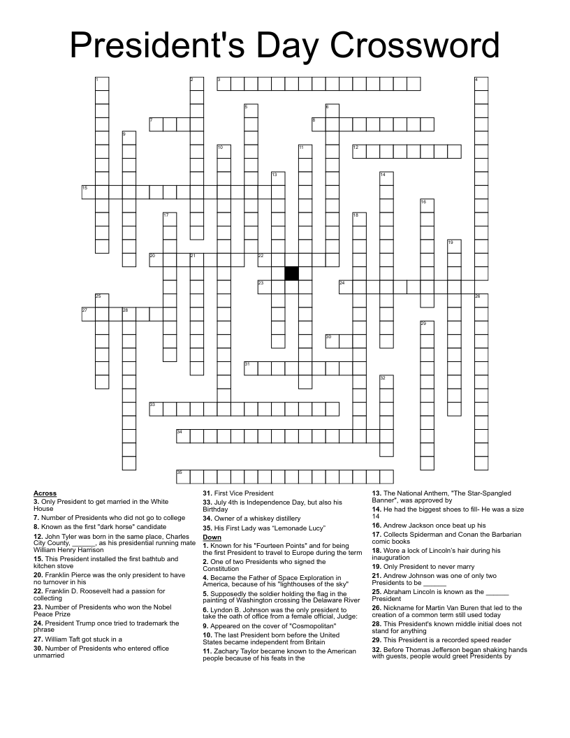 President s Day Crossword WordMint