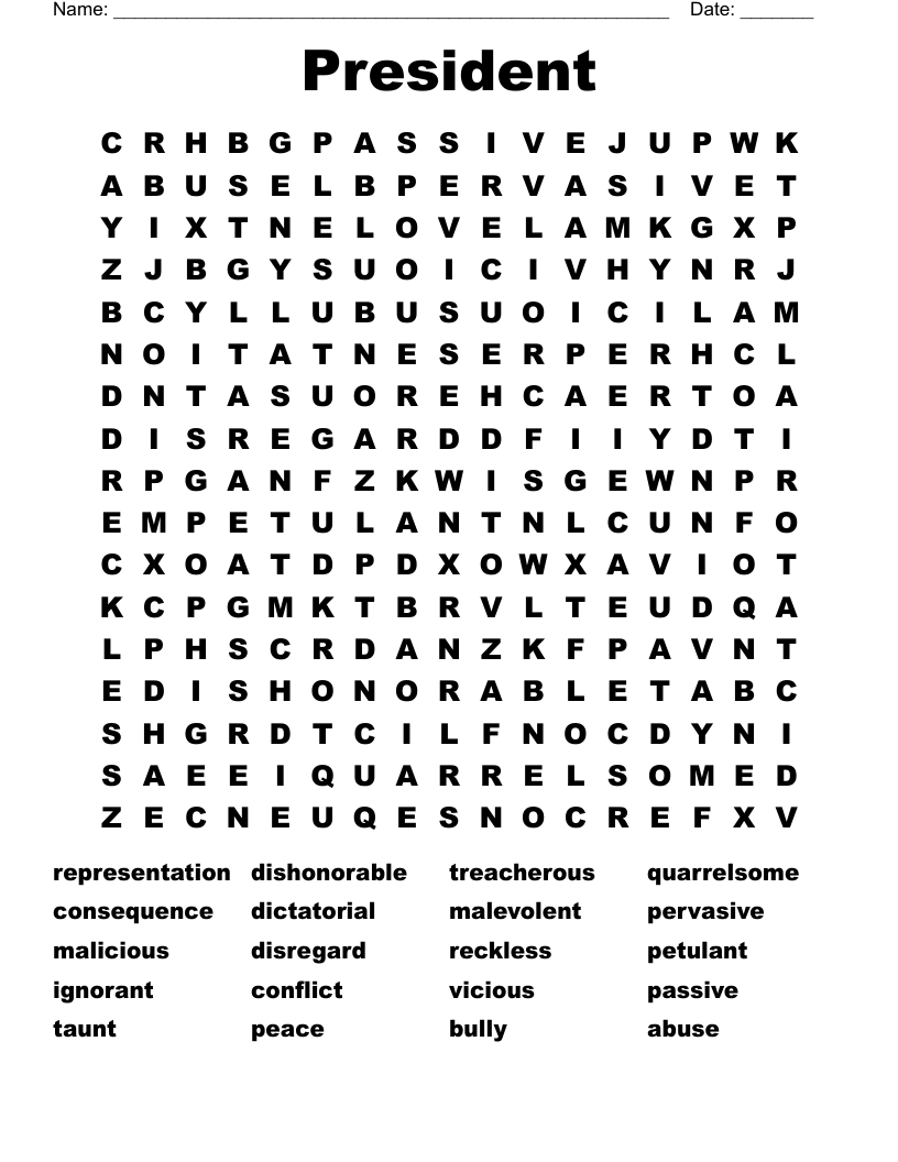 President Word Search WordMint