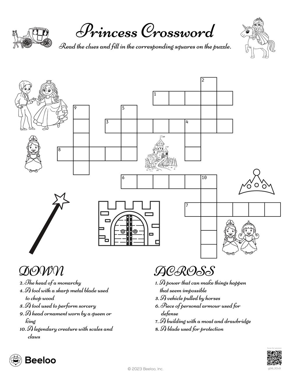 Princess Crossword Beeloo Printable Crafts And Activities For Kids