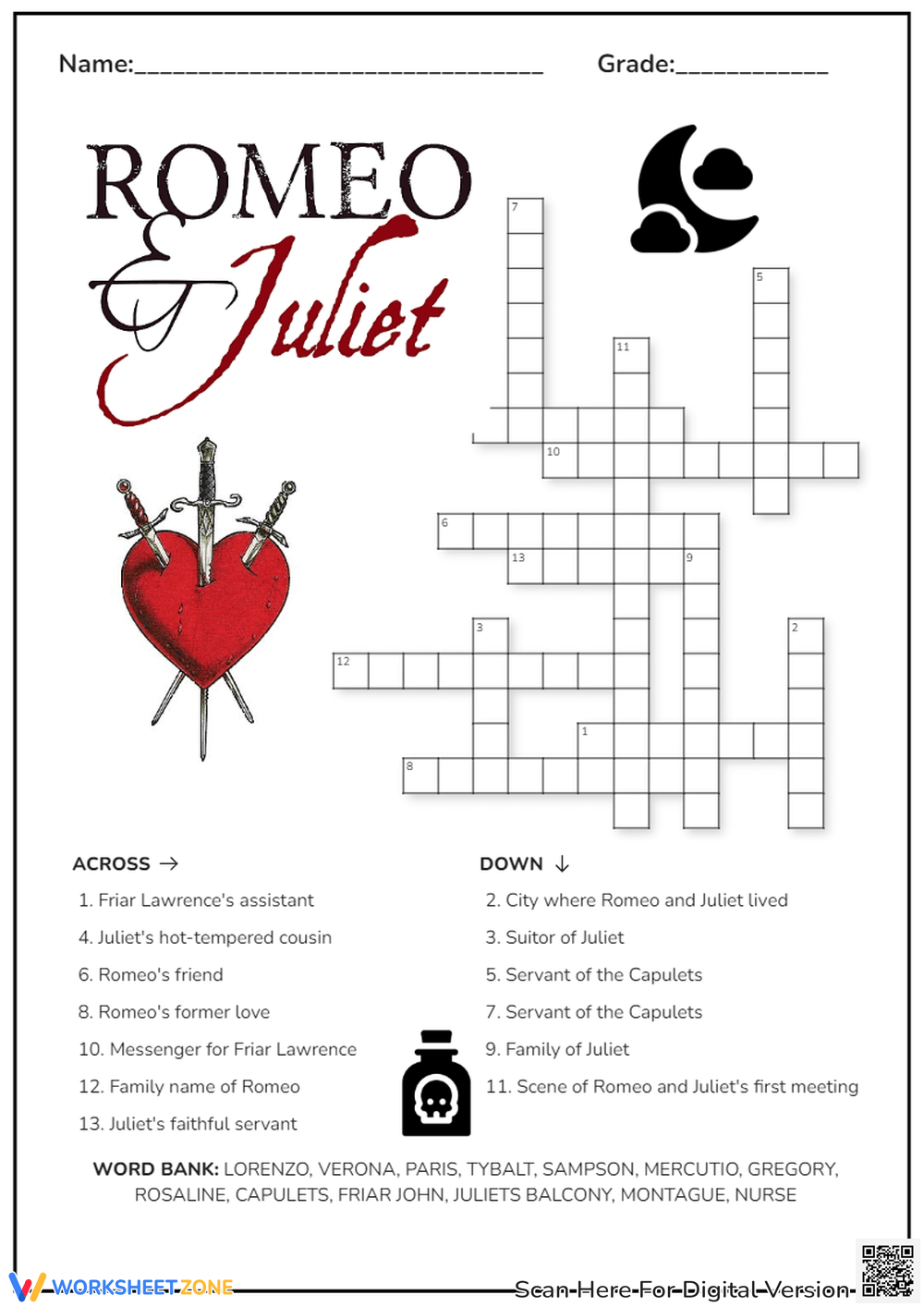 Printable Romeo And Juliet Crossword Puzzle