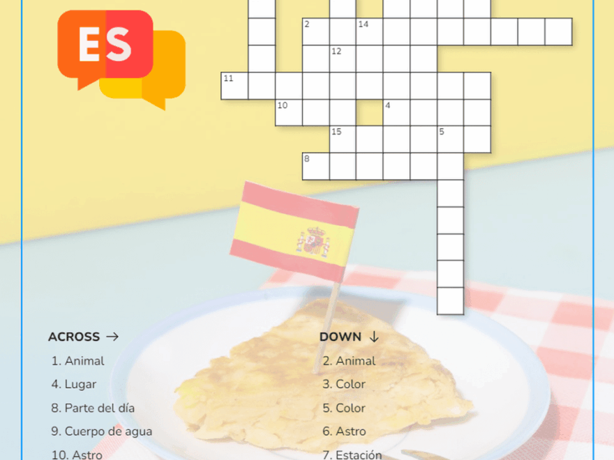 Printable Spanish Crossword Puzzle Worksheets