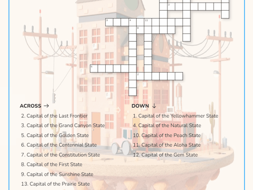 Printable State Capitals Crossword Worksheets Download