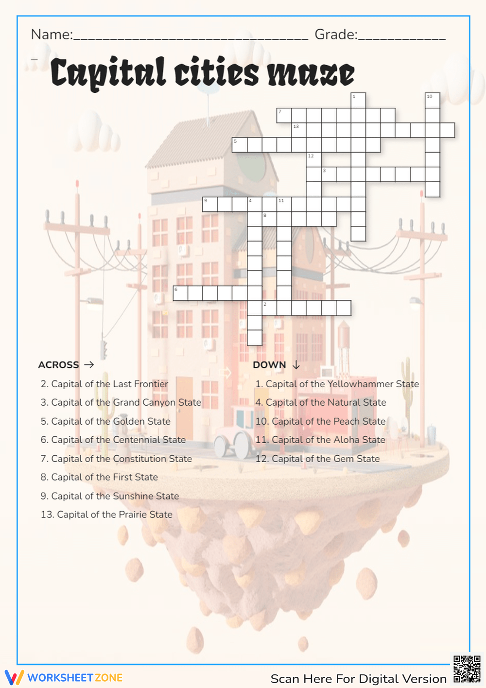 Printable State Capitals Crossword Worksheets Download