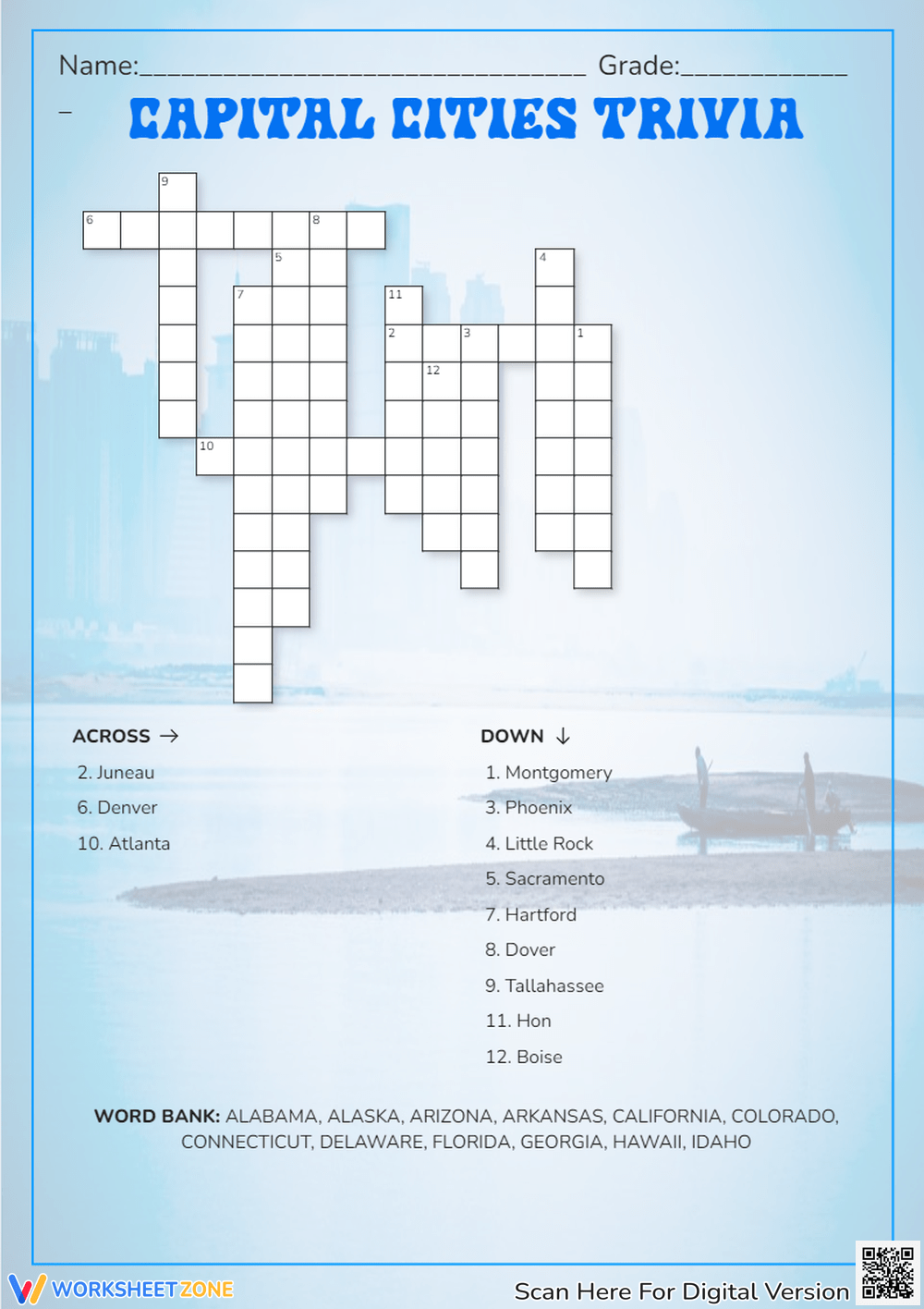 Printable State Capitals Crossword Worksheets Download