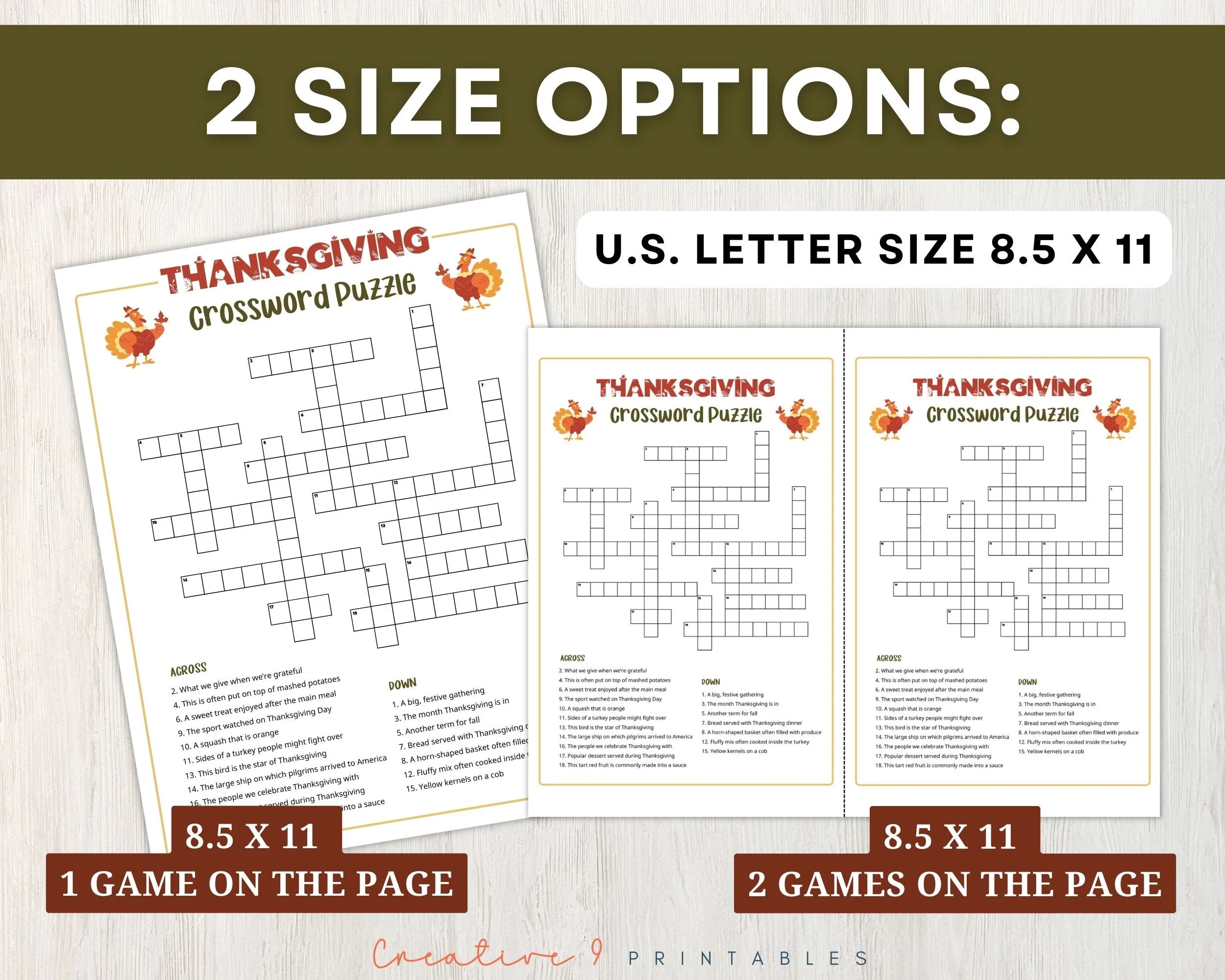 Printable Thanksgiving Crossword Puzzle For Kids And Adults Crossword Game For Thanksgiving Gatherings And Classrooms Instant Download Etsy