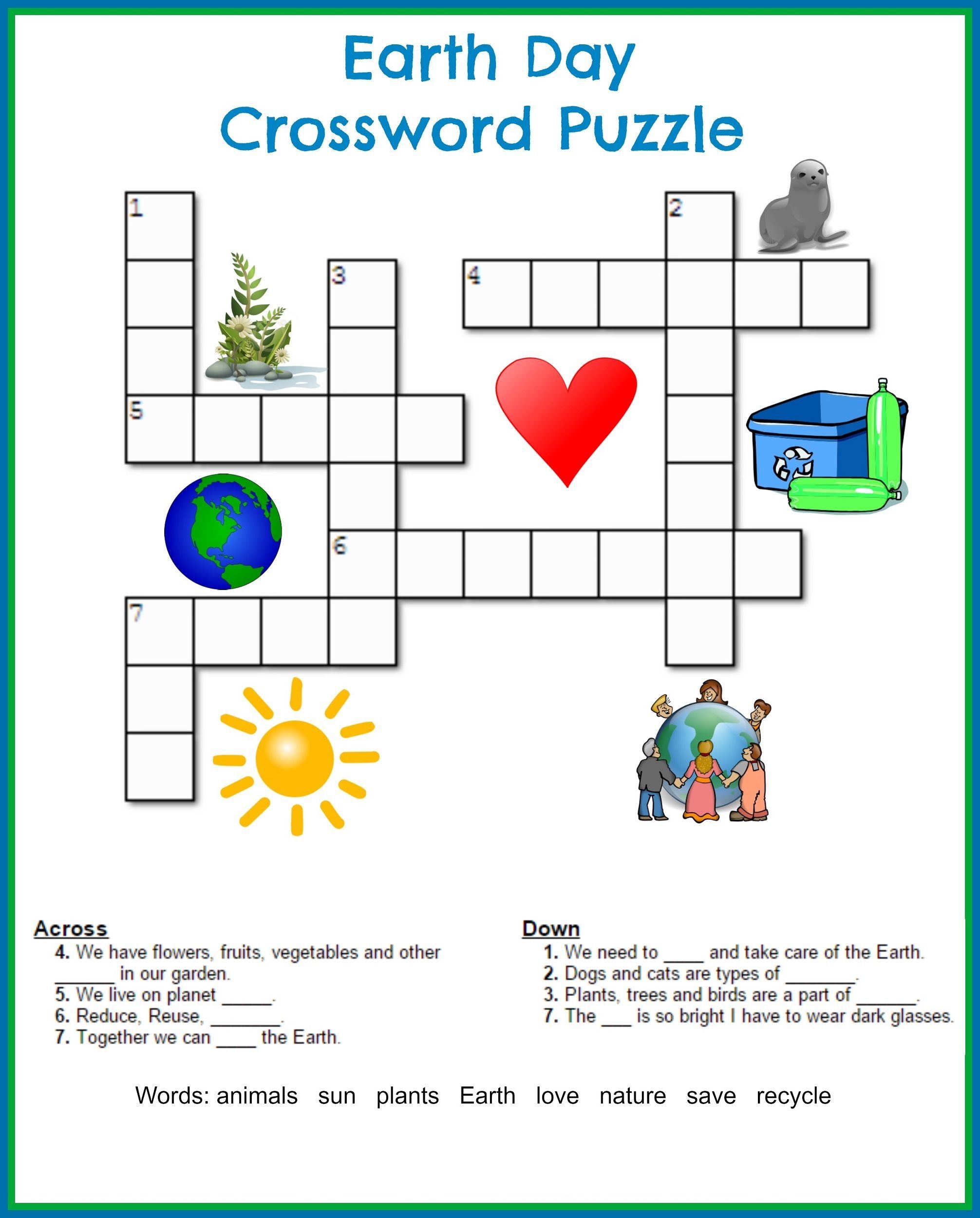 Recycling Crossword Puzzle Printable