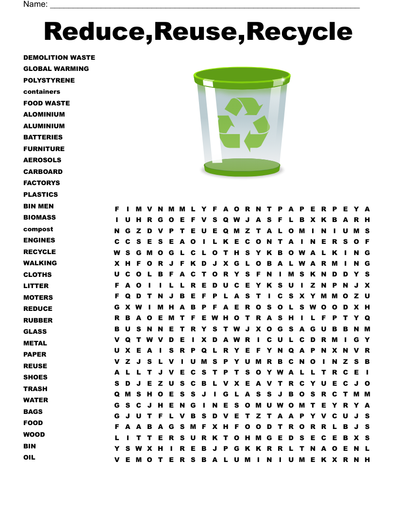 Recycling Crossword WordMint
