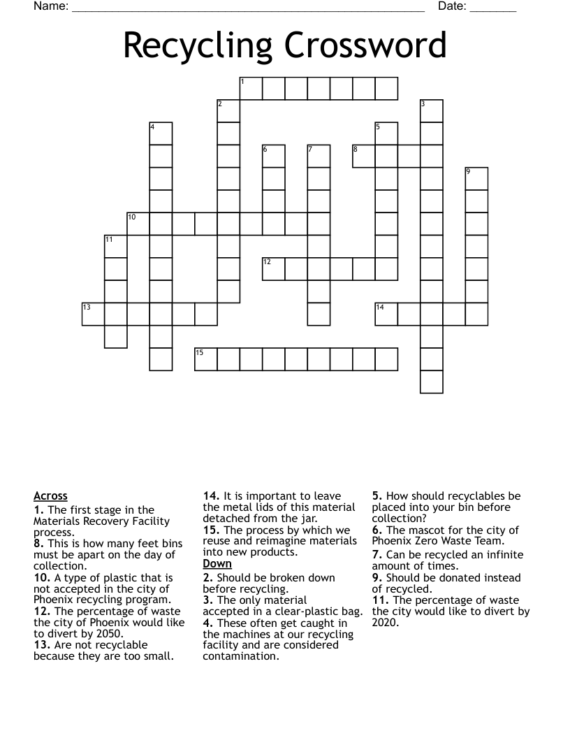 Recycling Crossword WordMint