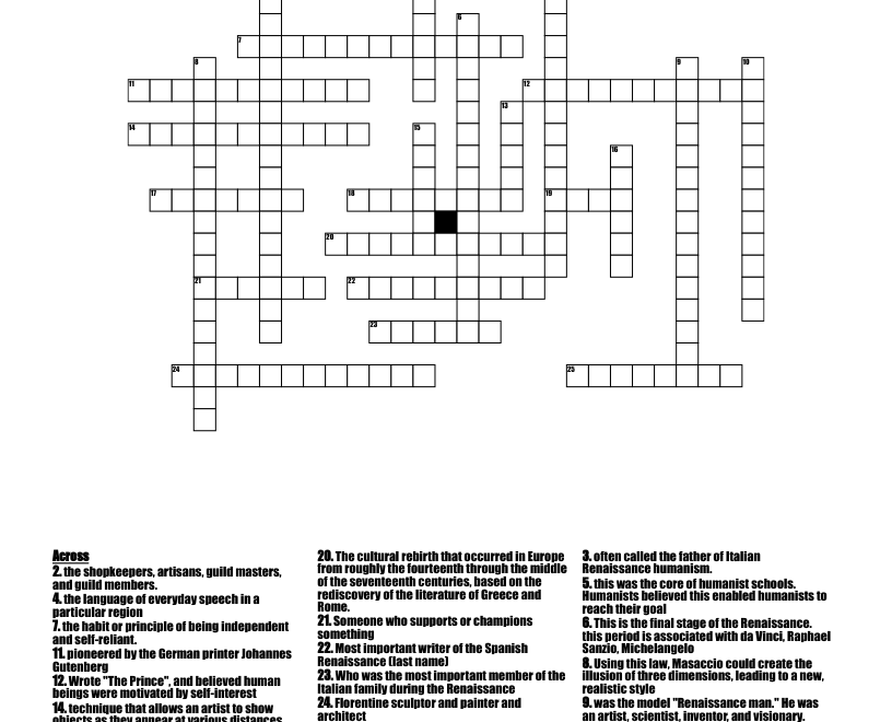 Renaissance Crossword Puzzle WordMint
