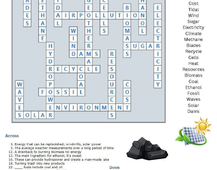 Renewable Energy Crossword Puzzle With Answer Key By Stokes Scholars