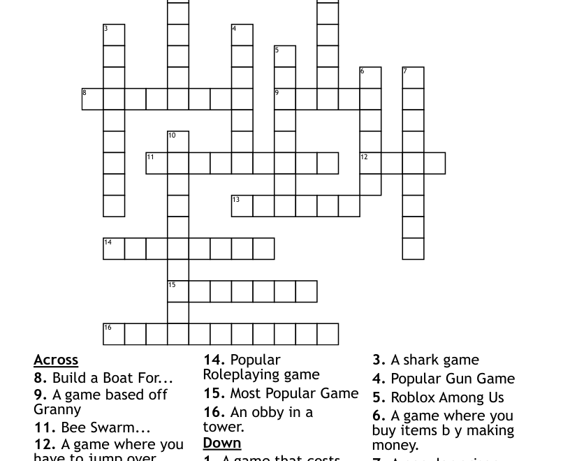 Roblox Games Crossword WordMint