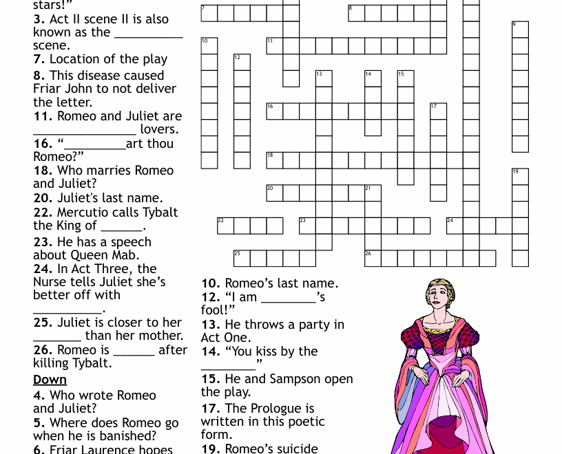 Romeo And Juliet Crossword Puzzle WordMint