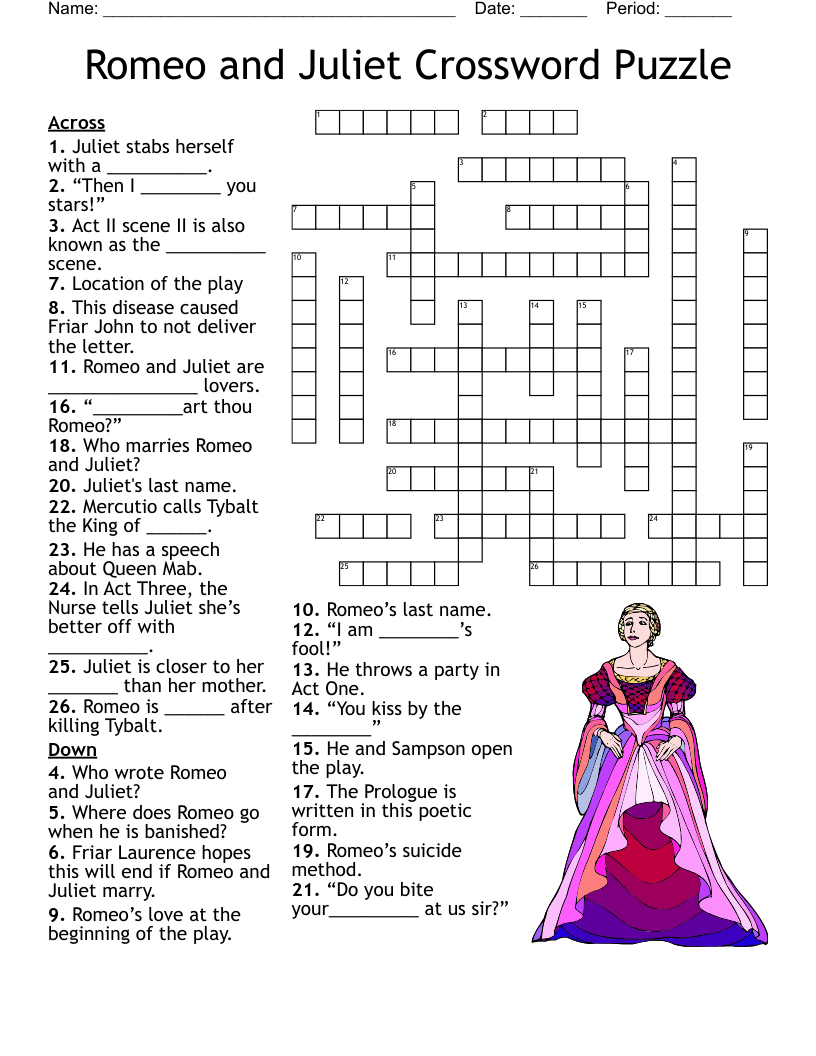 Romeo And Juliet Crossword Puzzle WordMint