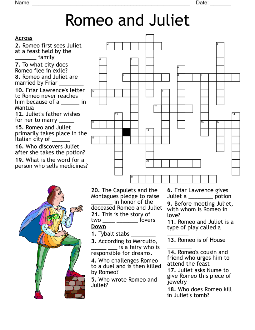 Romeo And Juliet Crosswords Word Searches Worksheets And More WordMint