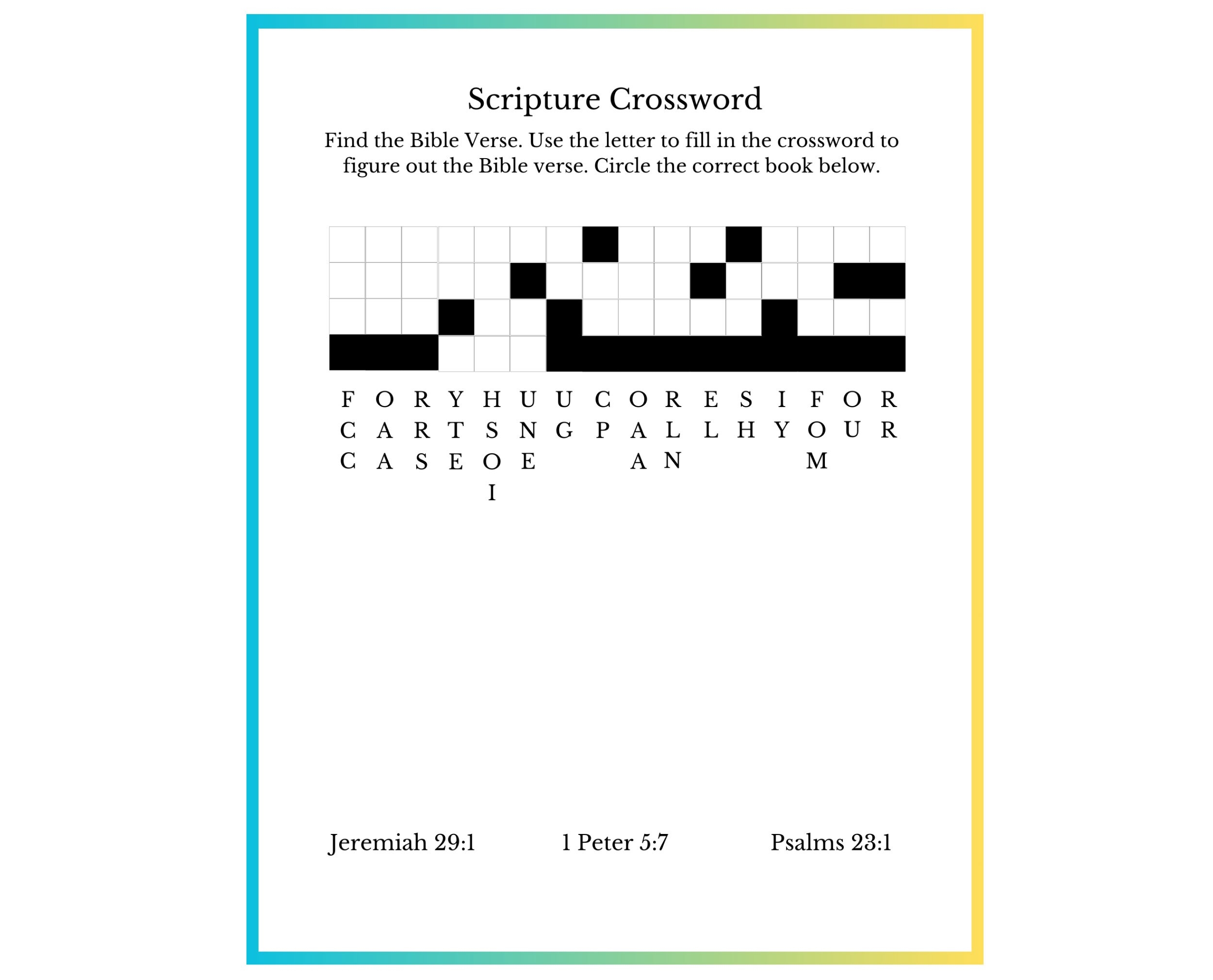 Scripture Crossword Bible Crossword Puzzles Bible Fill In The Blank Crossword Puzzle Printable Christian Crossword Printable Crossword Etsy