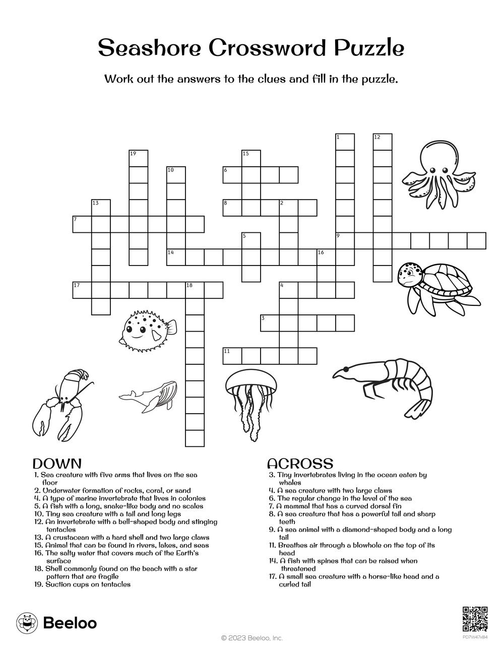 Seashore Crossword Puzzle Beeloo Printable Crafts And Activities For Kids