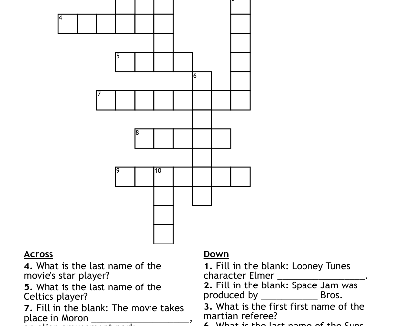 Senior Space Jam Crossword WordMint